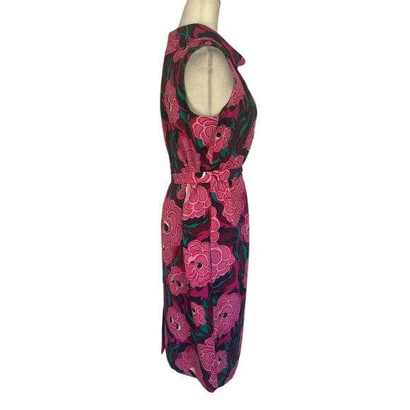 Talbots Vibrant Floral Print Dress Cowl Collar Tie Belt Sleeveless Size 6 Pink - Picture 4 of 7